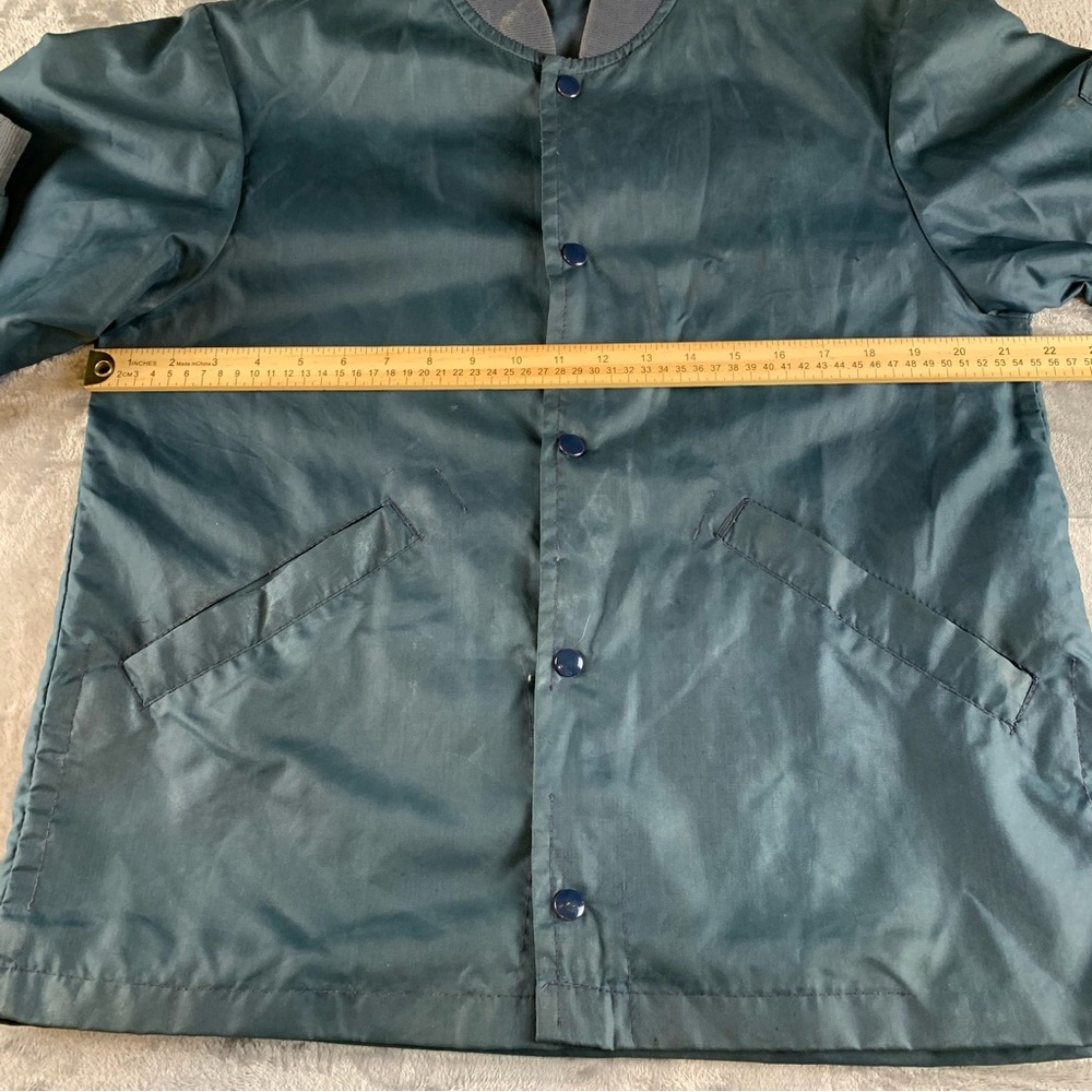 True Vintage Jacket Windbreaker Back Graphic Fire Truck  Snaps Mens M Flaws Blue - Picture 14 of 16